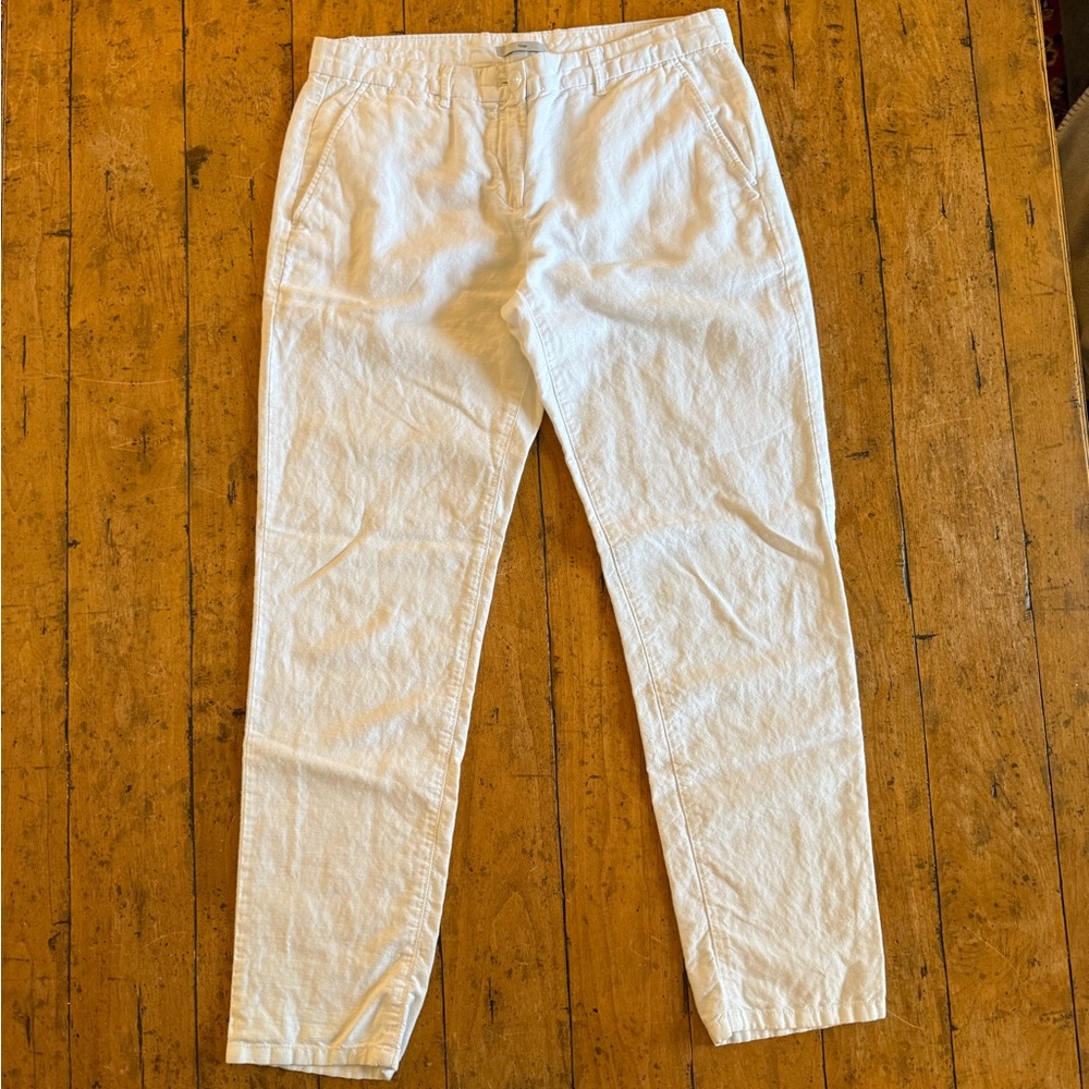 White Linen and Cotton Blend Pants